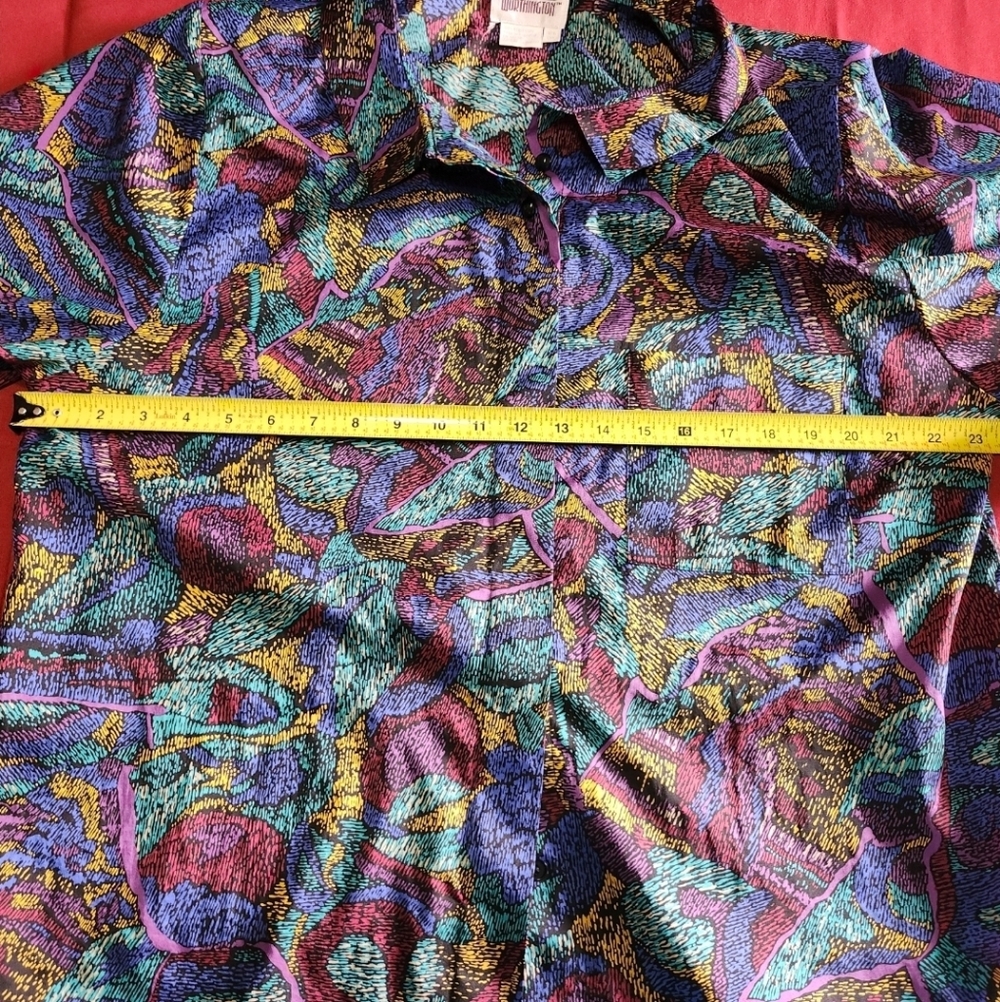 Worthington Vintage 80s Abstract Blouse Womens 18W Button Down Shoulder Pads - Picture 7 of 11